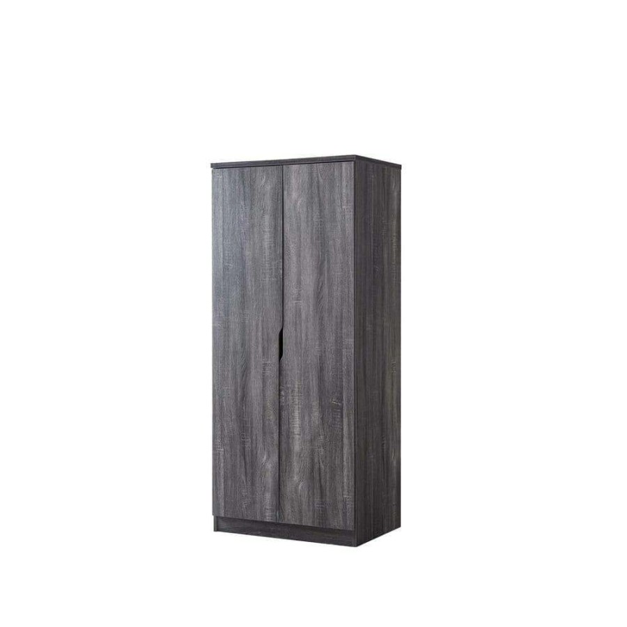 Bedroom Furniture * | Alwin Distressed Gray Wardrobe Armoire With Hanging Clothes Rod And 1-Shelf By Furniture Of America