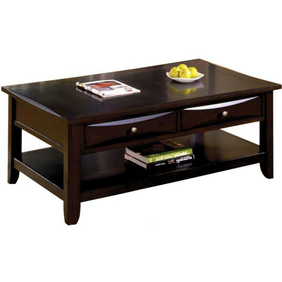 Living Room Furniture * | Baldwin 50 In. Espresso Large Rectangle Wood Coffee Table With Drawers By Furniture Of America