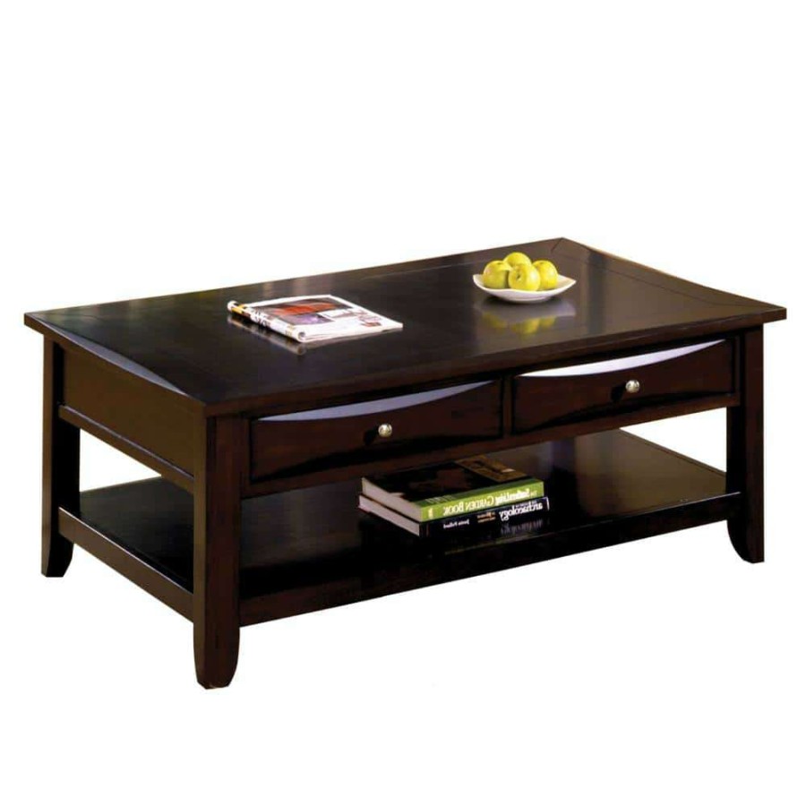 Living Room Furniture * | Baldwin 50 In. Espresso Large Rectangle Wood Coffee Table With Drawers By Furniture Of America