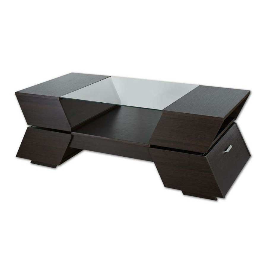 Living Room Furniture * | Kornat 47 In. Espresso Rectangle Glass Coffee Table By Furniture Of America