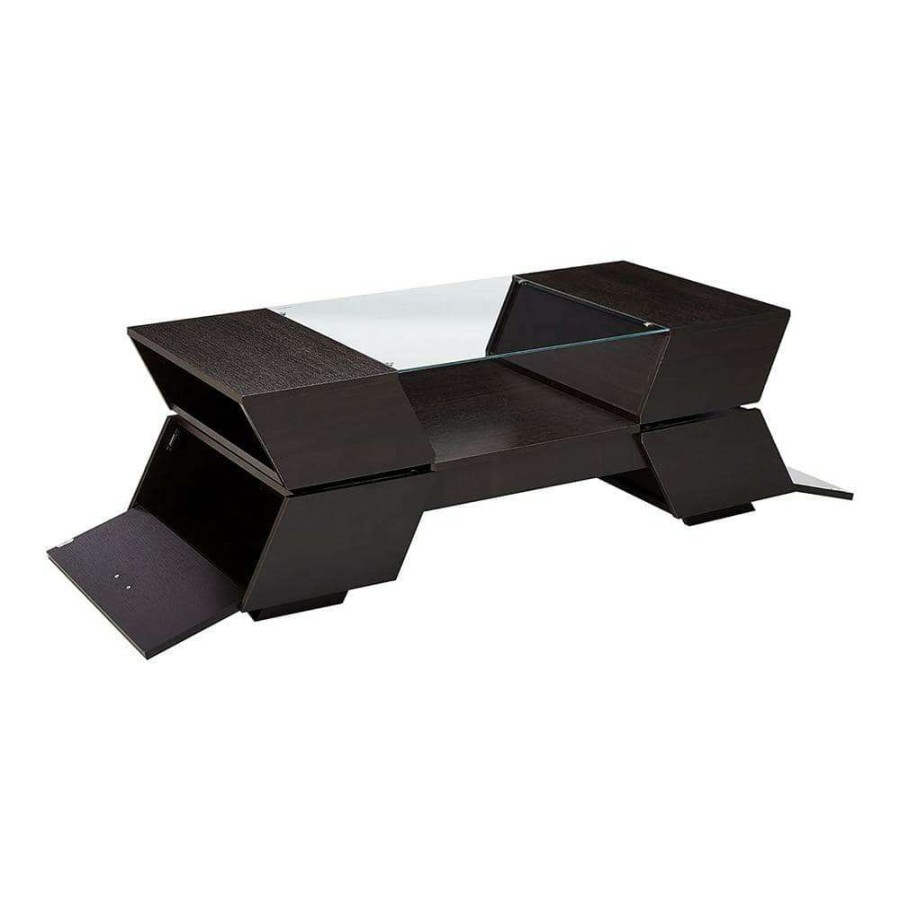 Living Room Furniture * | Kornat 47 In. Espresso Rectangle Glass Coffee Table By Furniture Of America