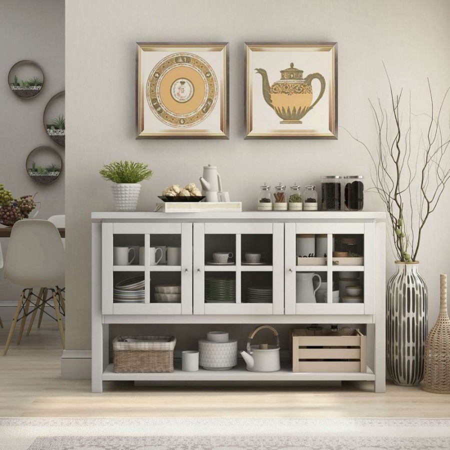 Kitchen & Dining Room Furniture * | Tymon White Buffet Server With 3-Cabinet Doors By Furniture Of America