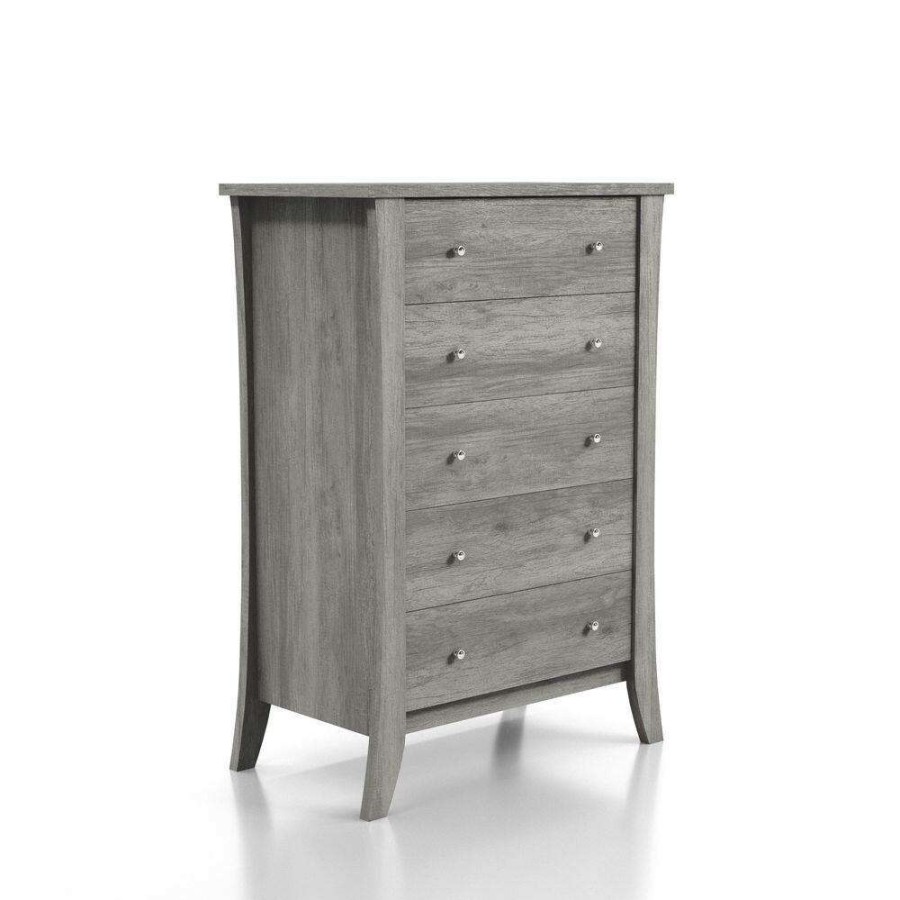 Bedroom Furniture * | Amberdahl 5-Drawer Vintage Gray Oak Dresser (43.5 In. H X 31.65 In. W X 17.28 In. D) By Furniture Of America