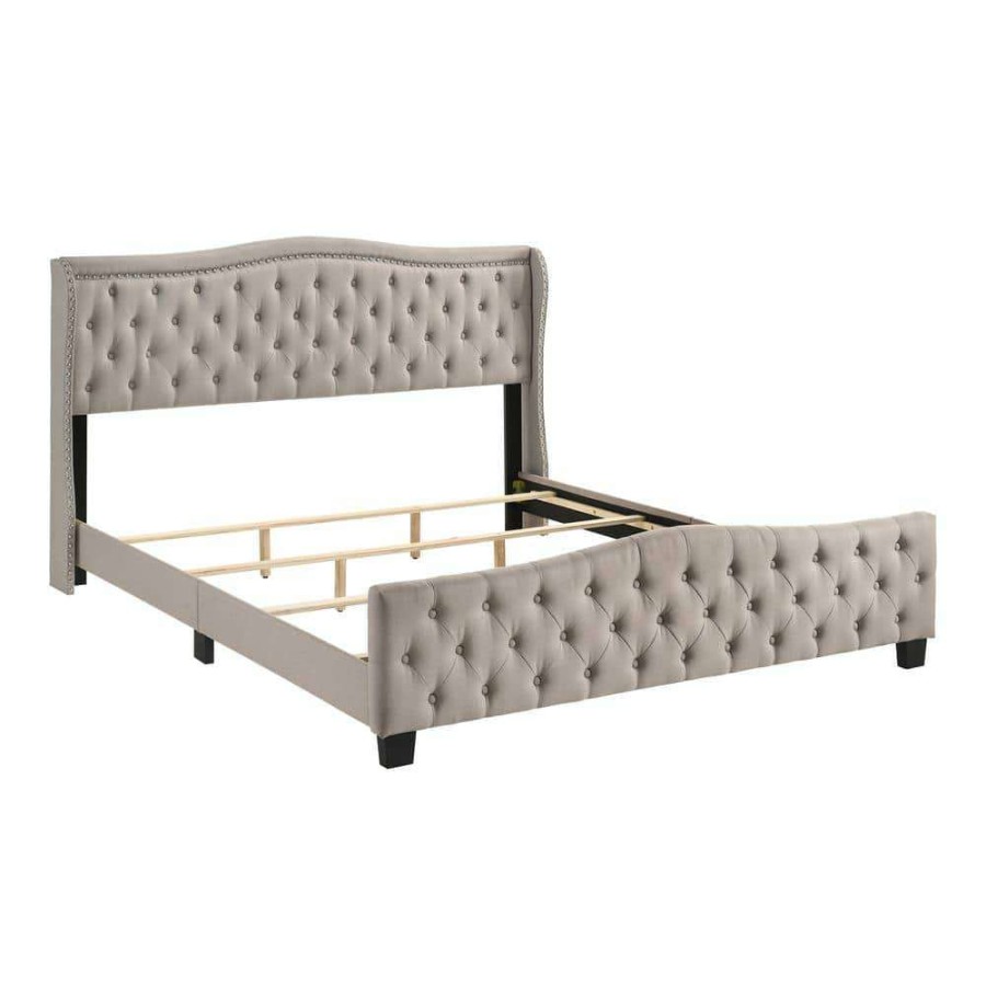 Bedroom Furniture * | Miraga 80 In. W Ivory Full Fabric Frame Upholstered Platform Bed By Furniture Of America