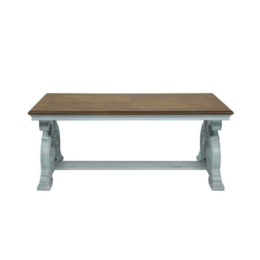 Living Room Furniture * | Myrtle 50 In. Oak/Antique Blue Large Rectangle Wood Coffee Table By Furniture Of America