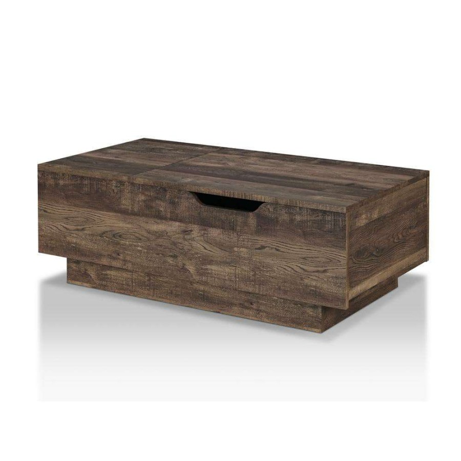 Living Room Furniture * | Klondike 47.32 In. Reclaimed Oak Rectangle Wood Coffee Table With Lift Top By Furniture Of America