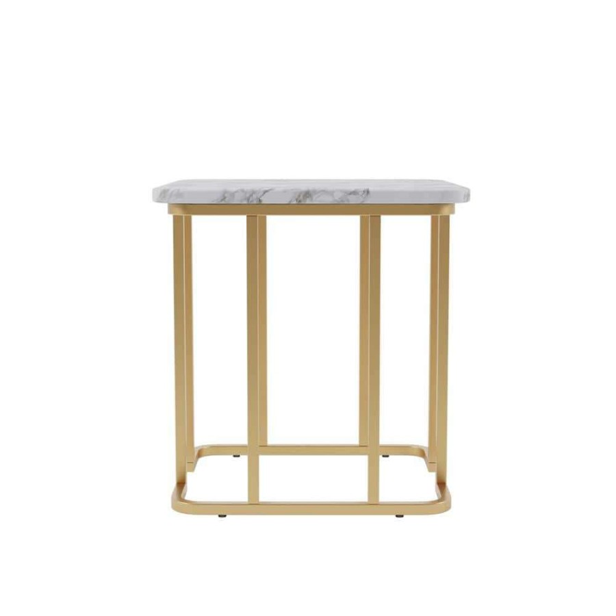 Living Room Furniture * | Pasadina 23.63 In. Gold Coating And White Rectangular Faux Marble Top End Table By Furniture Of America