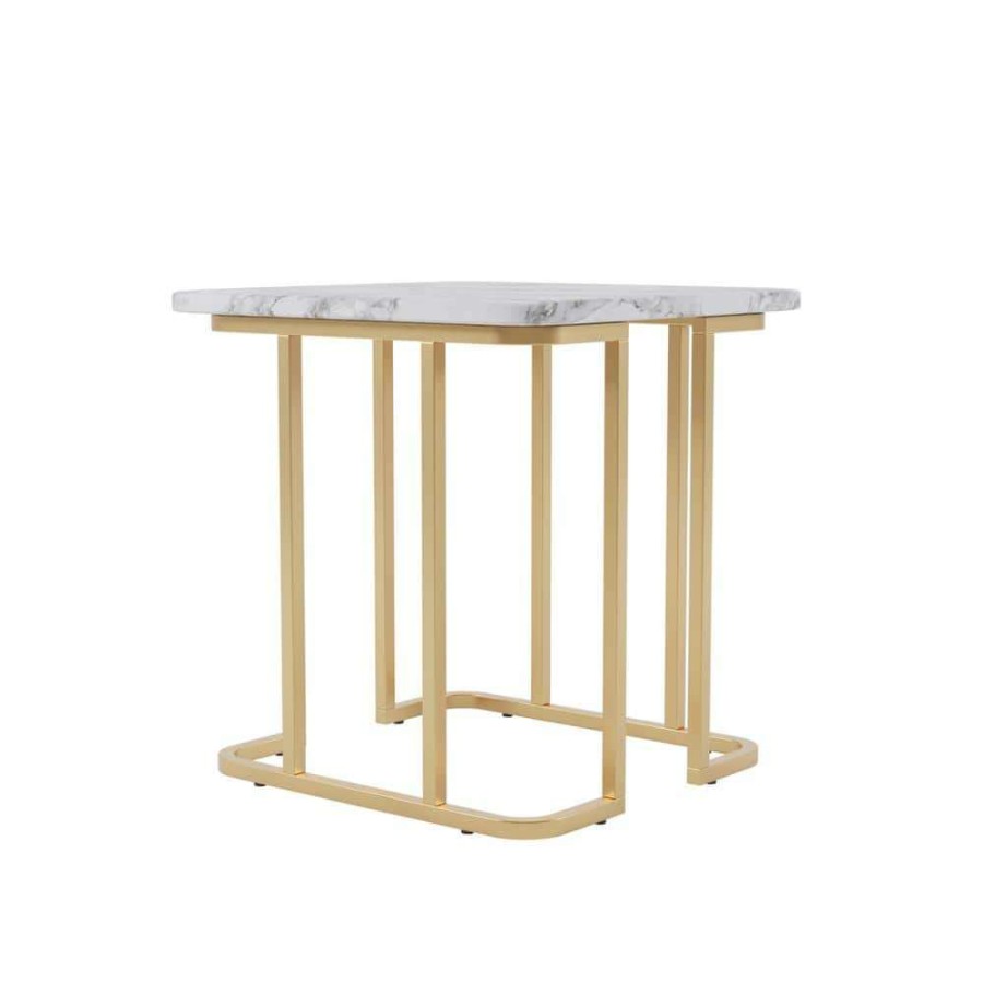 Living Room Furniture * | Pasadina 23.63 In. Gold Coating And White Rectangular Faux Marble Top End Table By Furniture Of America