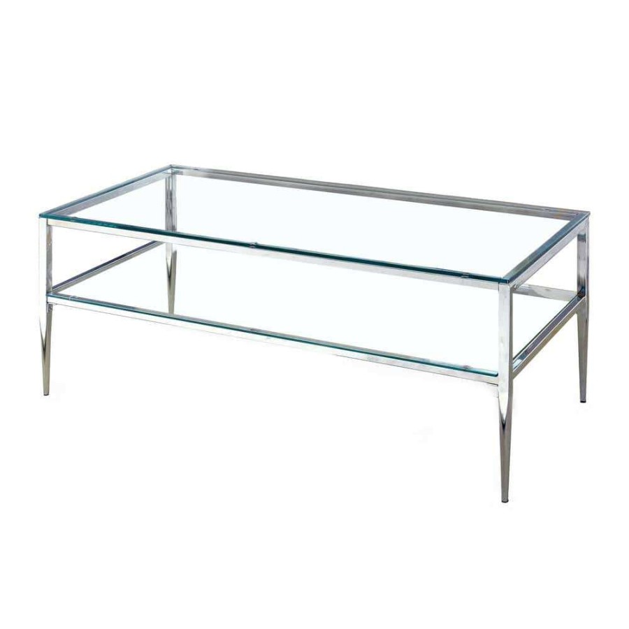 Living Room Furniture * | Harlyenne 48 In. Clear And Silver Rectangle Glass Coffee Table By Furniture Of America