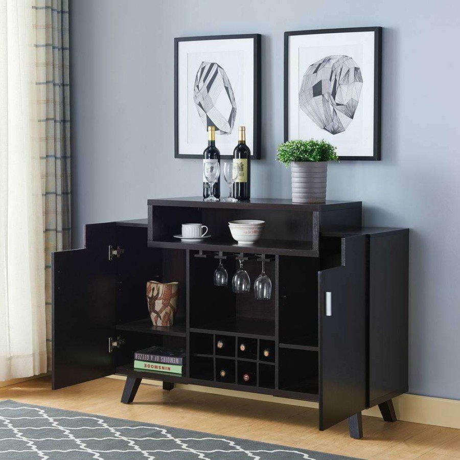 Kitchen & Dining Room Furniture * | Alden Espresso Buffet Server With Wine Rack And Stemware Rack By Furniture Of America