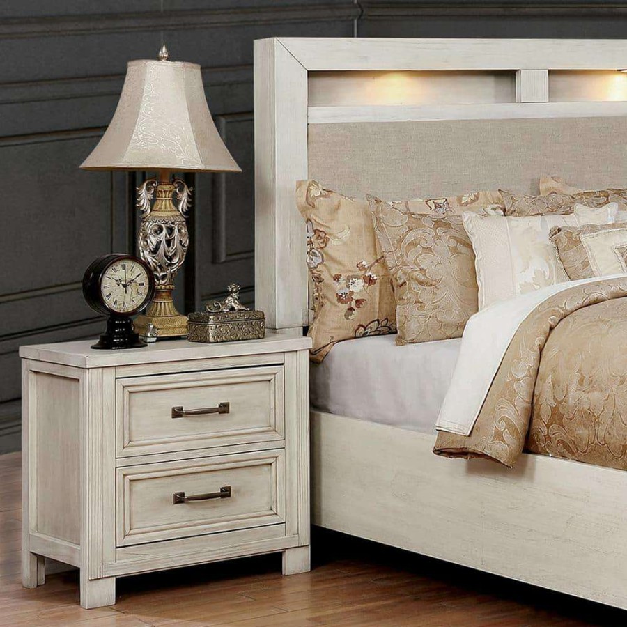 Bedroom Furniture * | Brody 2-Drawer Antique White Nightstand By Furniture Of America