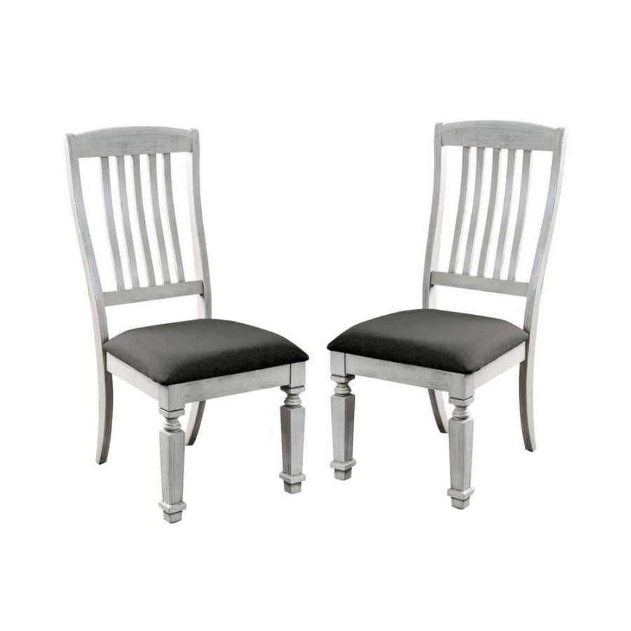 Kitchen & Dining Room Furniture * | Dave Antique White Cushioned Farmhouse Dining Chair (Set Of 2) By Furniture Of America