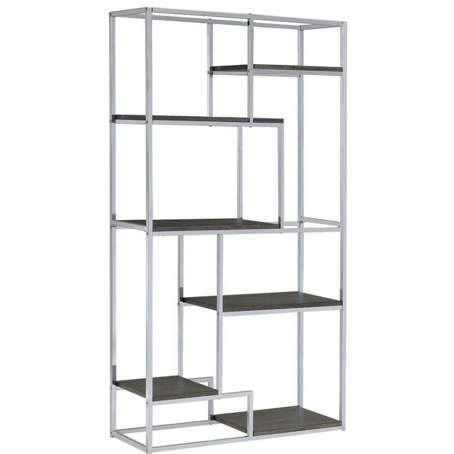 Home Office Furniture * | Bowynne 70.25 In. Chrome Steel 6-Shelf Standard Bookcase By Furniture Of America