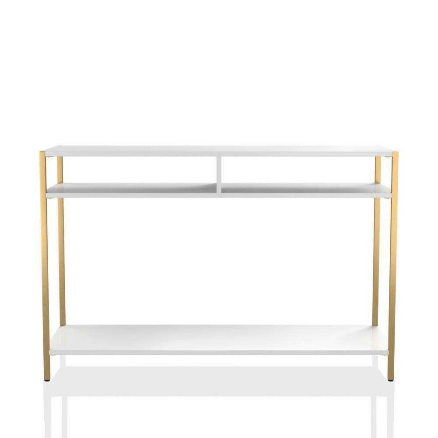 Living Room Furniture * | Huntz 47.75 In. White And Gold Coating Rectangle Wood Console Table By Furniture Of America