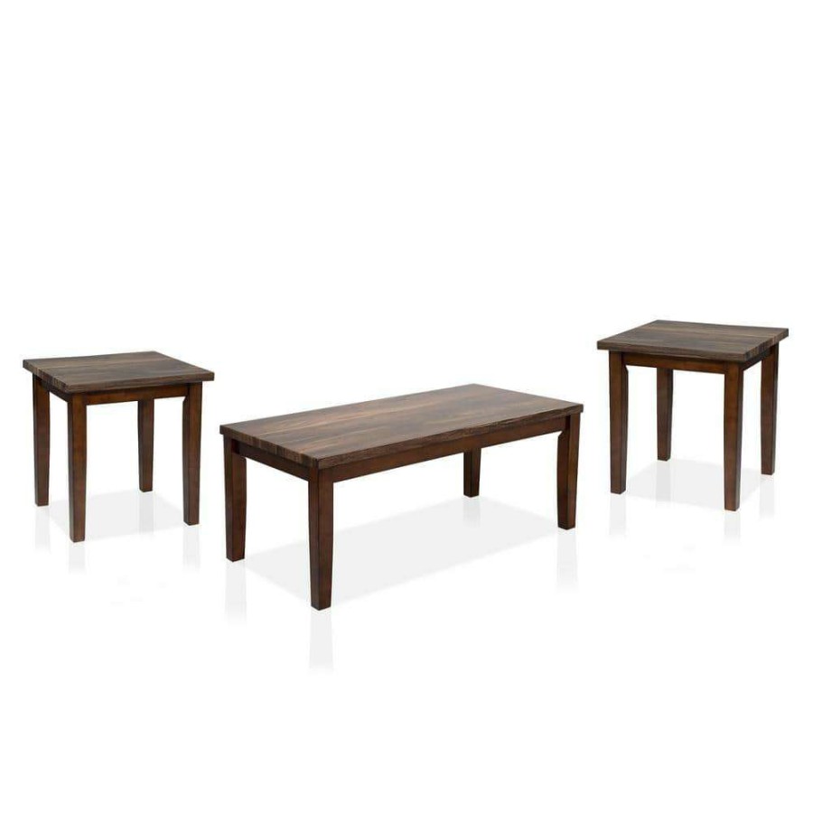 Living Room Furniture * | Rugge 3-Piece Dark Walnut Coffee Table Set By Furniture Of America