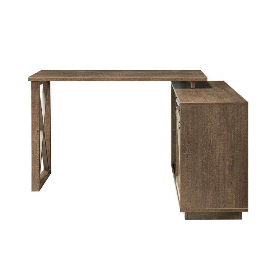 Home Office Furniture * | Carlie 56 In. Walnut Oak L-Shape Writing Desk With Sliding Barn Door By Furniture Of America