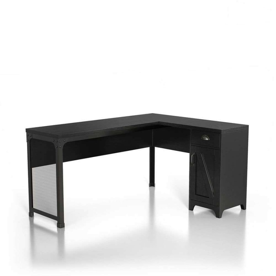 Home Office Furniture * | Willetts 60.63 In. L-Shape Black 1-Drawer Computer Desk With Storage By Furniture Of America