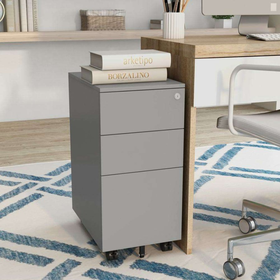 Home Office Furniture * | Loreto Silver Mobile File Cabinet With Locking Drawer By Furniture Of America