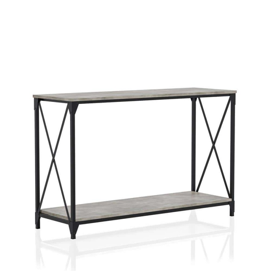 Living Room Furniture * | Elven 47.13 In. Black And Gray Rectangle Wood Top Console Table By Furniture Of America