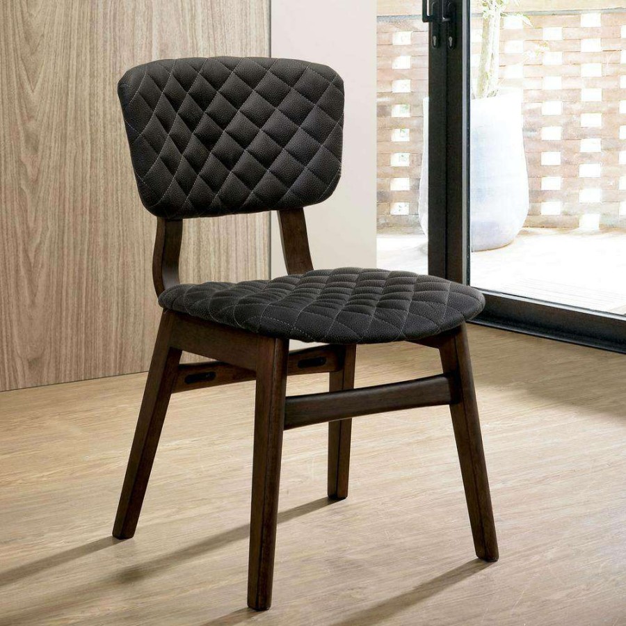 Kitchen & Dining Room Furniture * | Cirez Walnut Fabric Grid Tufted Side Chair (Set Of 2) By Furniture Of America