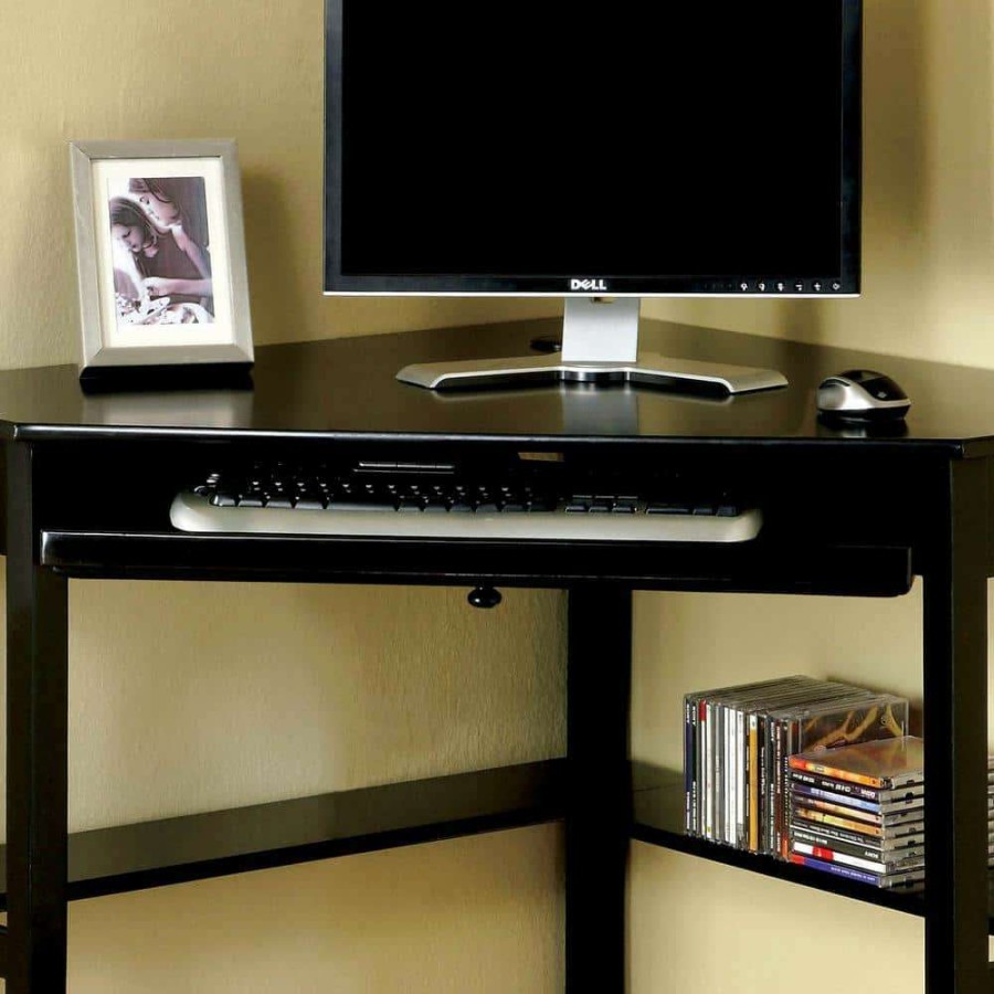 Home Office Furniture * | Autumn Walk 48 In. Black Corner Computer Desk With Keyboard Tray By Furniture Of America