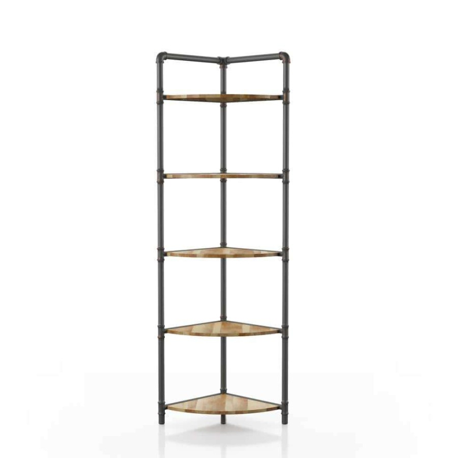 Home Office Furniture * | 63.75 In. Copper Metal 5-Shelf Corner Bookcase By Furniture Of America