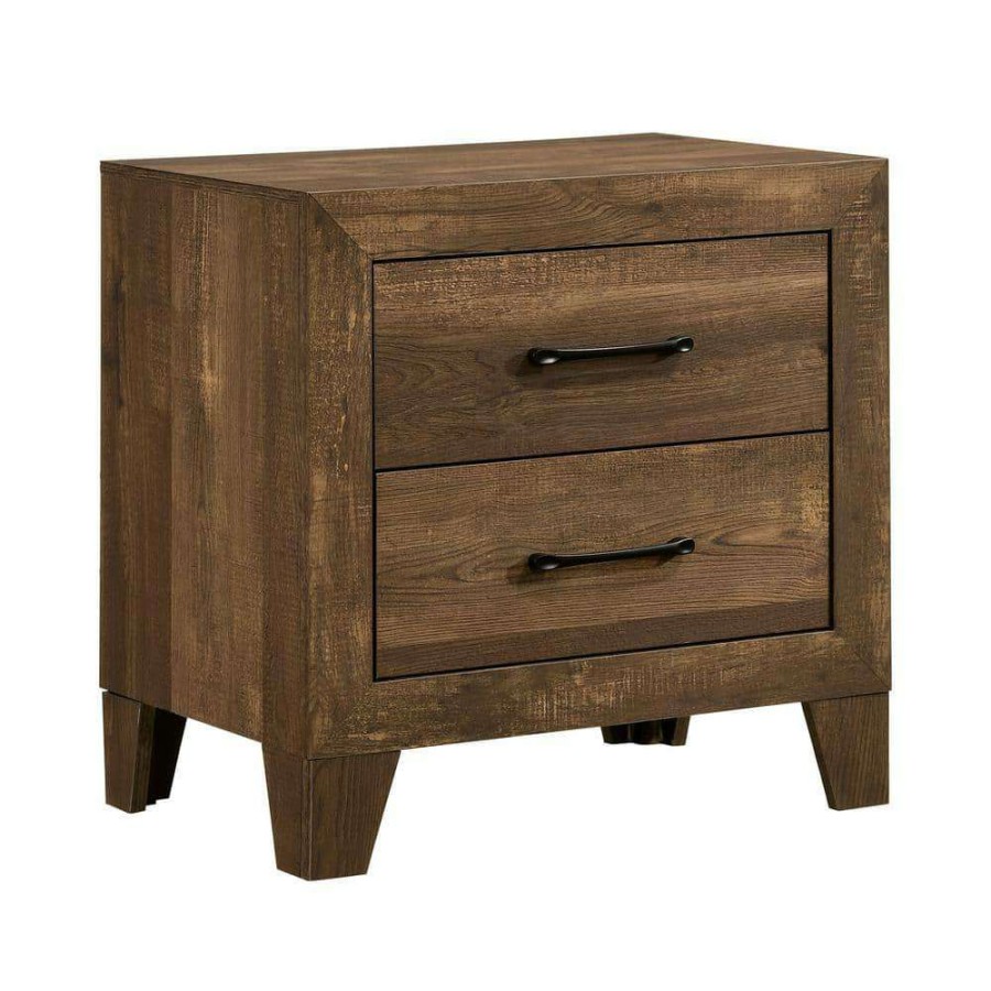 Bedroom Furniture * | Quail Rustic Light Walnut 2-Drawer Nightstand 23.63 In. H X 23.63 In. W X 16 In. D By Furniture Of America