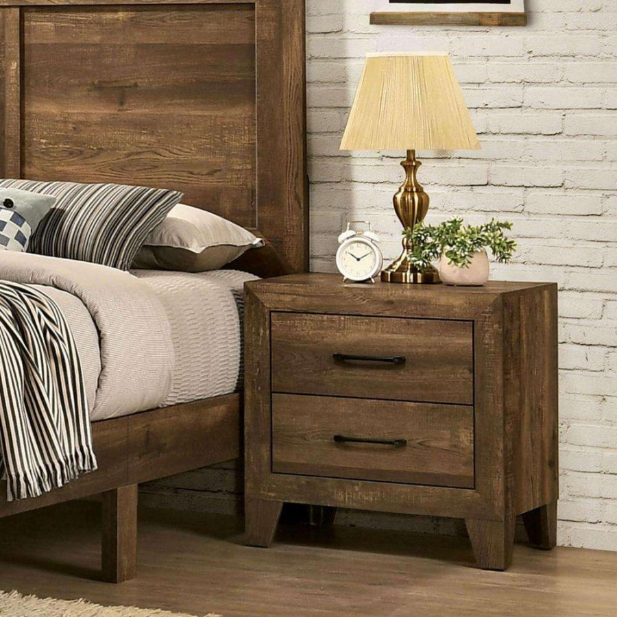 Bedroom Furniture * | Quail Rustic Light Walnut 2-Drawer Nightstand 23.63 In. H X 23.63 In. W X 16 In. D By Furniture Of America