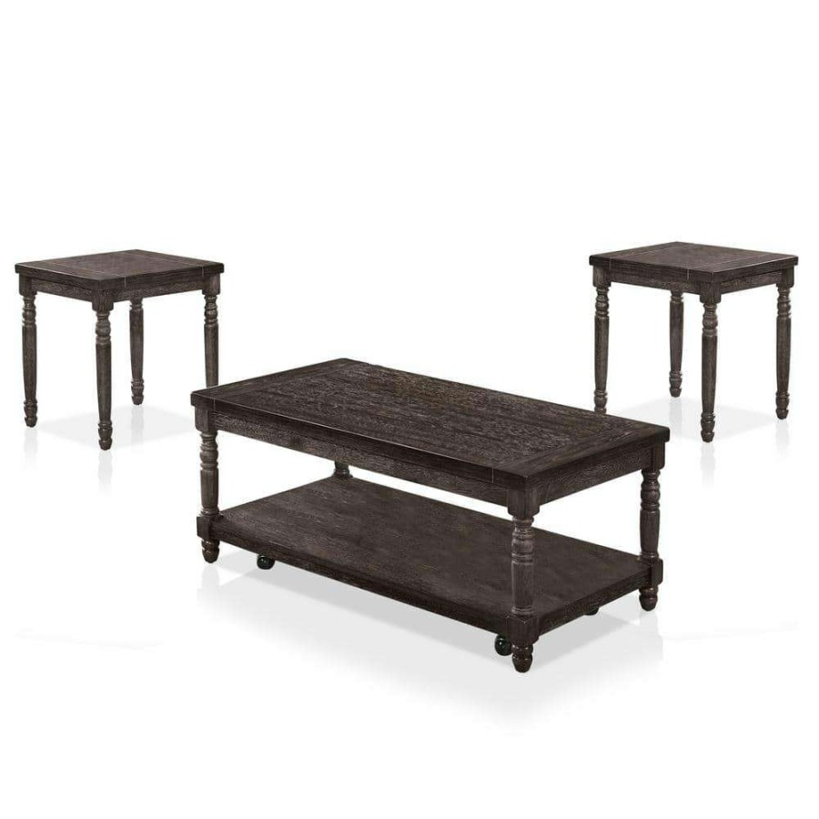 Living Room Furniture * | Polla 46 In. Weathered Gray Rectangle Wood Top 3-Piece Coffee Table Set By Furniture Of America