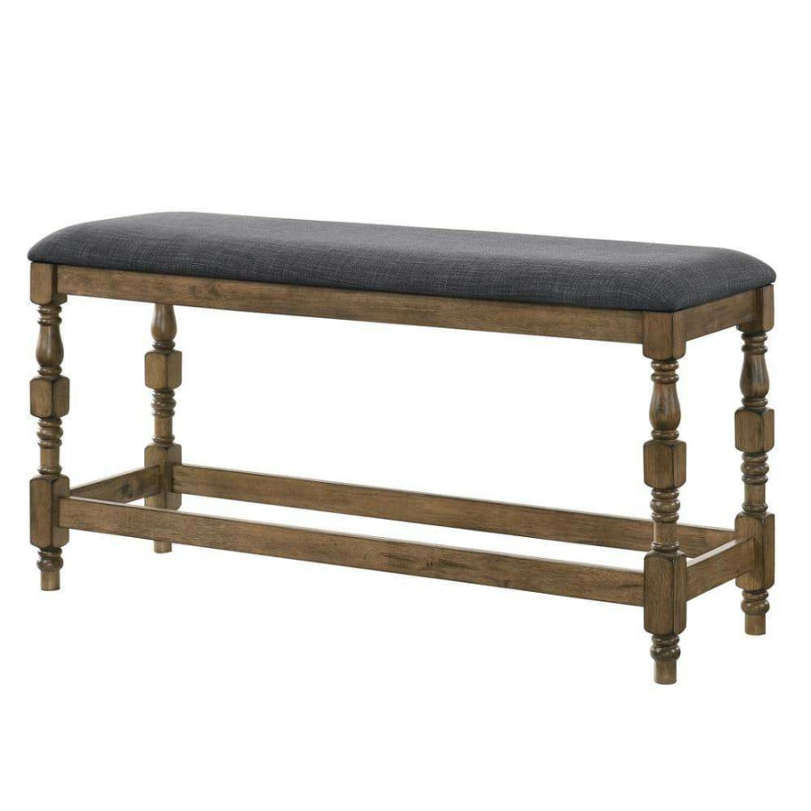 Kitchen & Dining Room Furniture * | Steinart Antique Oak And Dark Gray Counter Height Bench By Furniture Of America