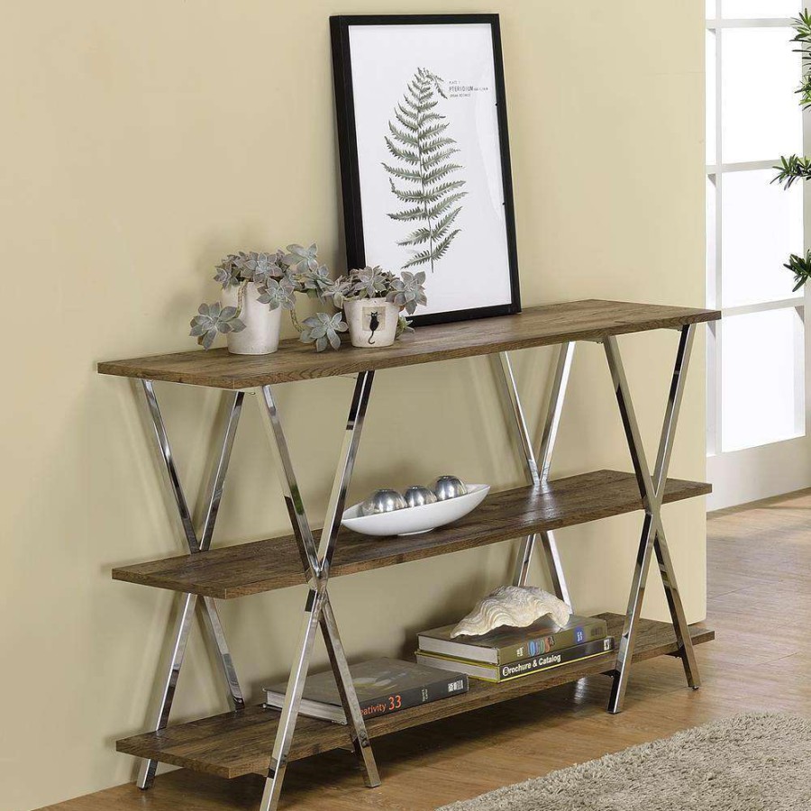 Living Room Furniture * | Paradi 48 In. Oak Rectangle Console Table With Storage By Furniture Of America