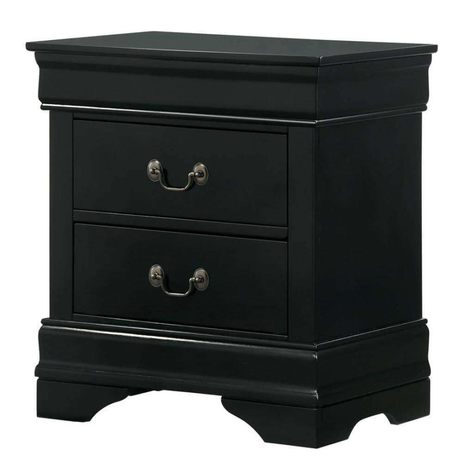 Bedroom Furniture * | Alarcon 2-Drawer Black Nightstand (23.75 In. H X 21.63 In. W X 15.75 In. D) By Furniture Of America