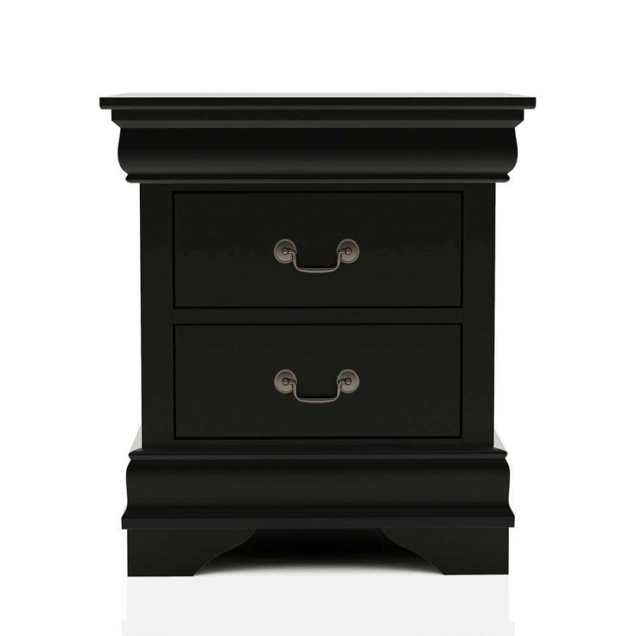 Bedroom Furniture * | Alarcon 2-Drawer Black Nightstand (23.75 In. H X 21.63 In. W X 15.75 In. D) By Furniture Of America