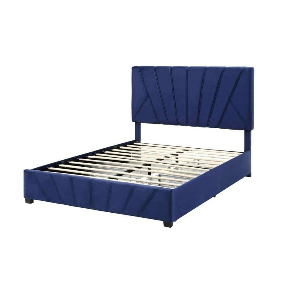 Bedroom Furniture * | Kimjoy Blue Wood Frame Full Platform Bed With Storage By Furniture Of America