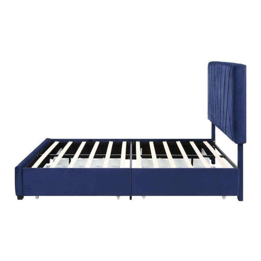 Bedroom Furniture * | Kimjoy Blue Wood Frame Full Platform Bed With Storage By Furniture Of America