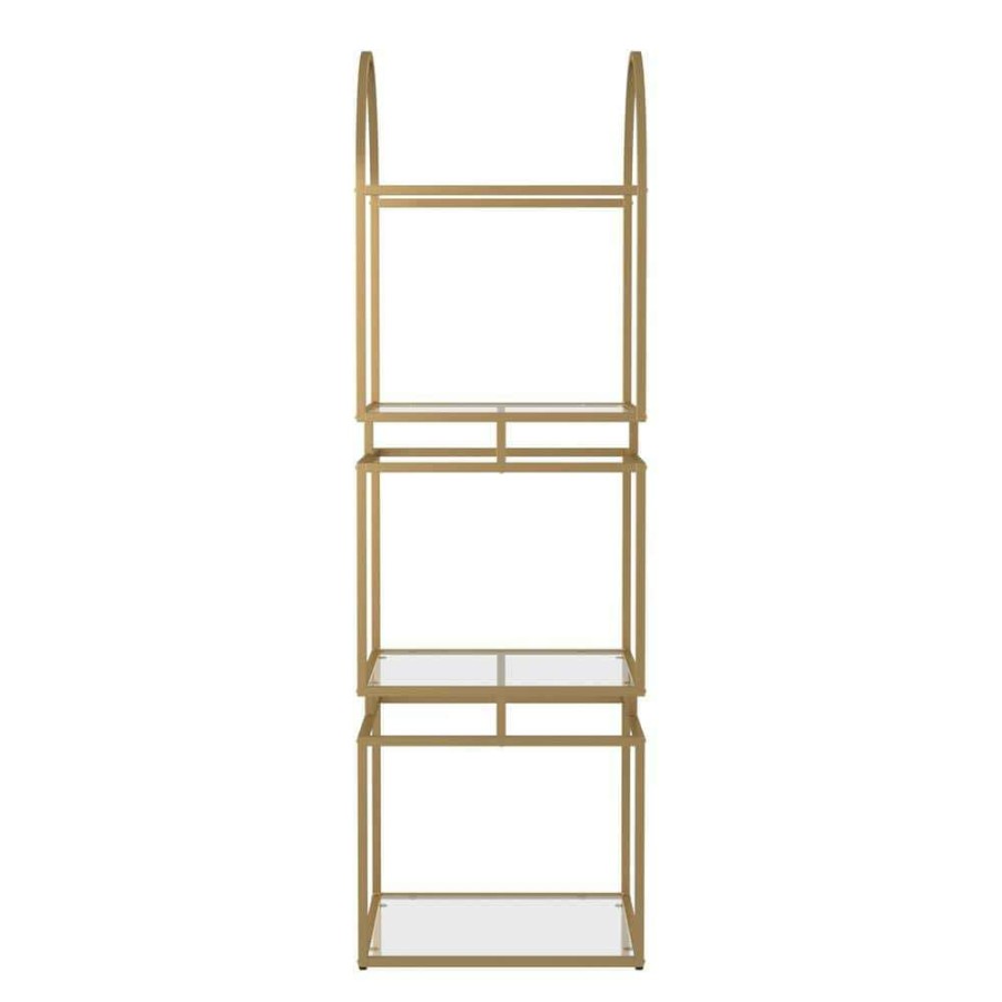 Home Office Furniture * | Staski 62.75 In. Gold Coating Metal 3-Shelf Bookcase With Glass Shelves By Furniture Of America