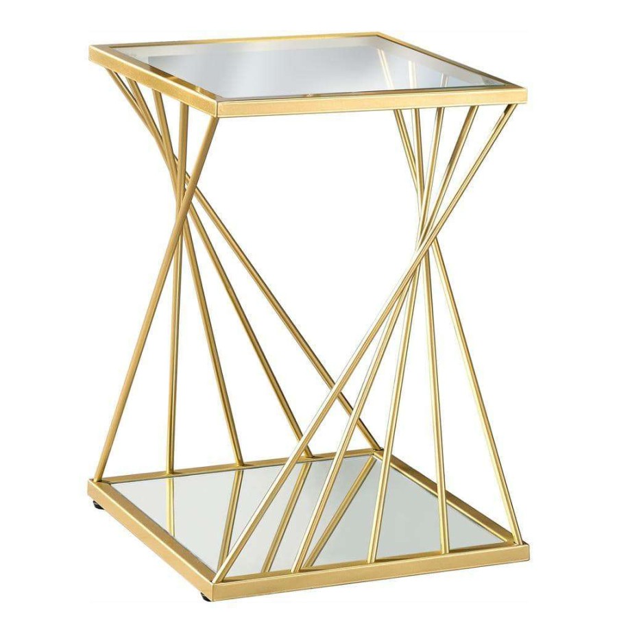 Living Room Furniture * | Patapsco 16 In. Gold Coating Square Glass Top Side Table By Furniture Of America