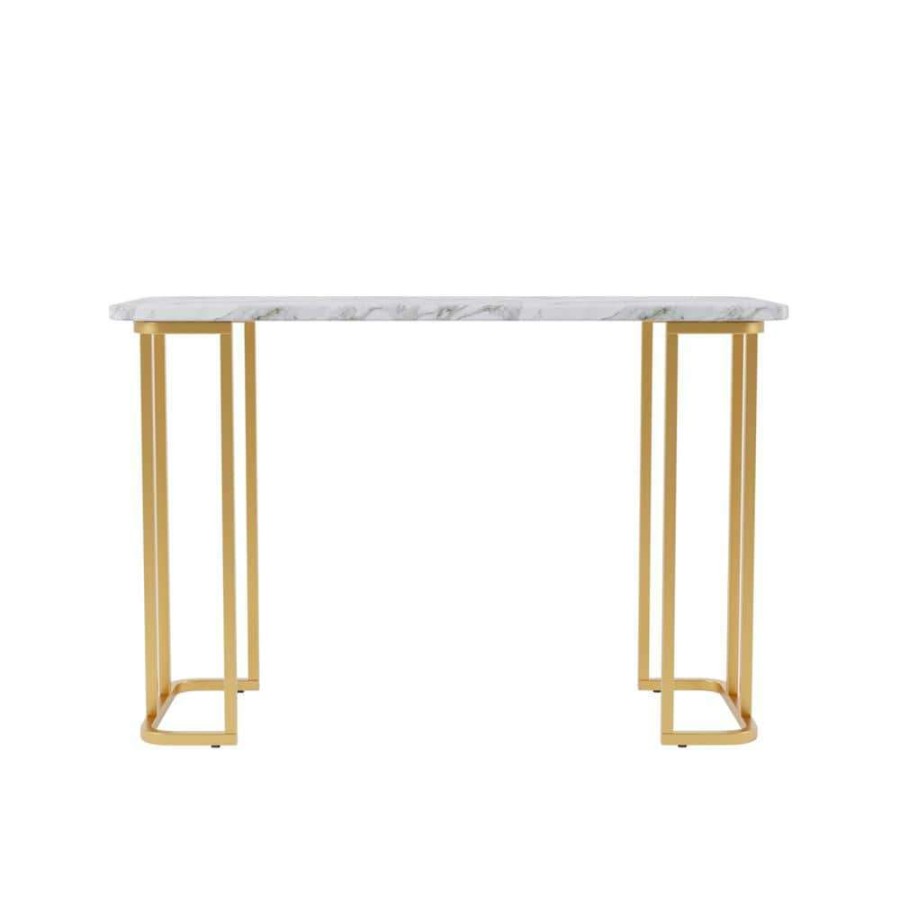 Living Room Furniture * | Pasadina 47.25 In. Gold Coating And White Rectangle Faux Marble Console Table By Furniture Of America