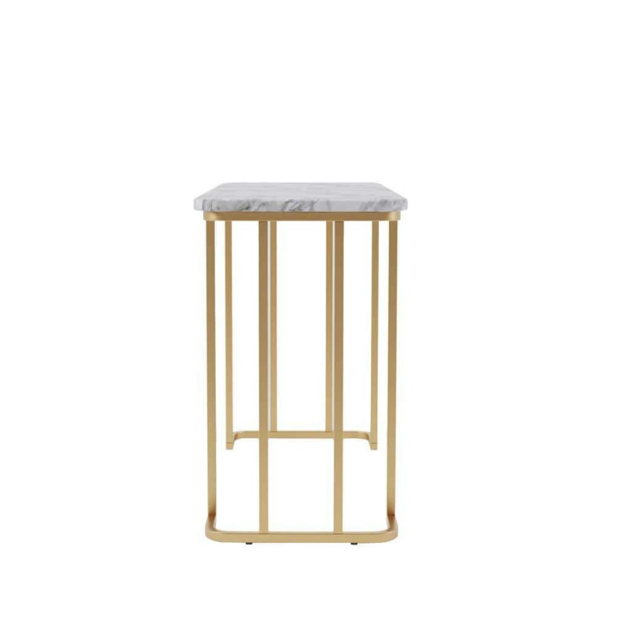 Living Room Furniture * | Pasadina 47.25 In. Gold Coating And White Rectangle Faux Marble Console Table By Furniture Of America