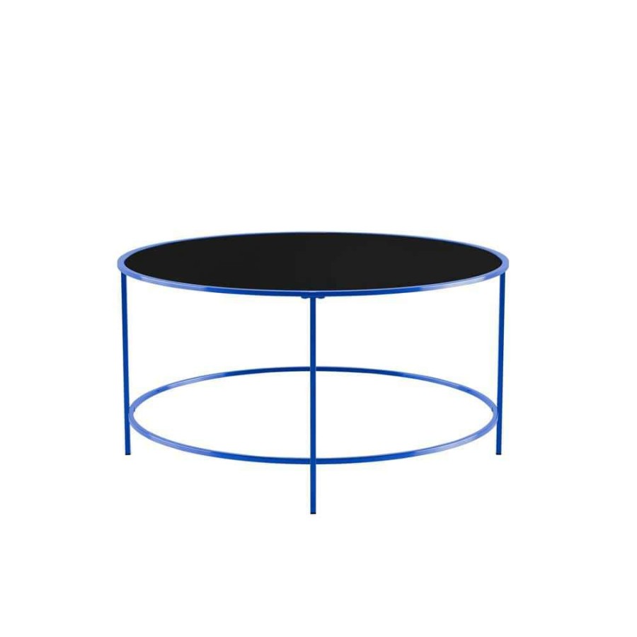 Living Room Furniture * | Skyes 36 In. Blue Coating Round Glass Top Coffee Table By Furniture Of America