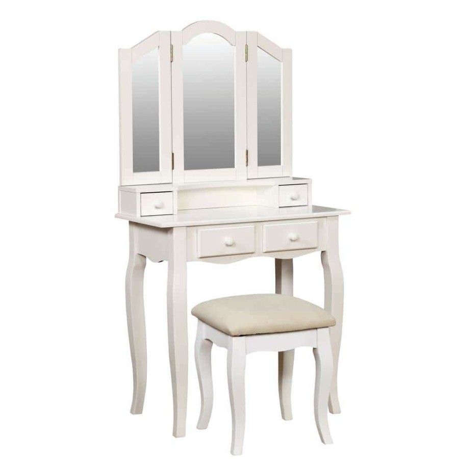 Bedroom Furniture * | Ziegler 2-Piece White Double Deck Vanity Set By Furniture Of America