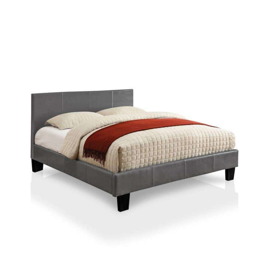 Bedroom Furniture * | Zenna 63.25 In. W Gray Queen Wood Frame Platform Bed By Furniture Of America