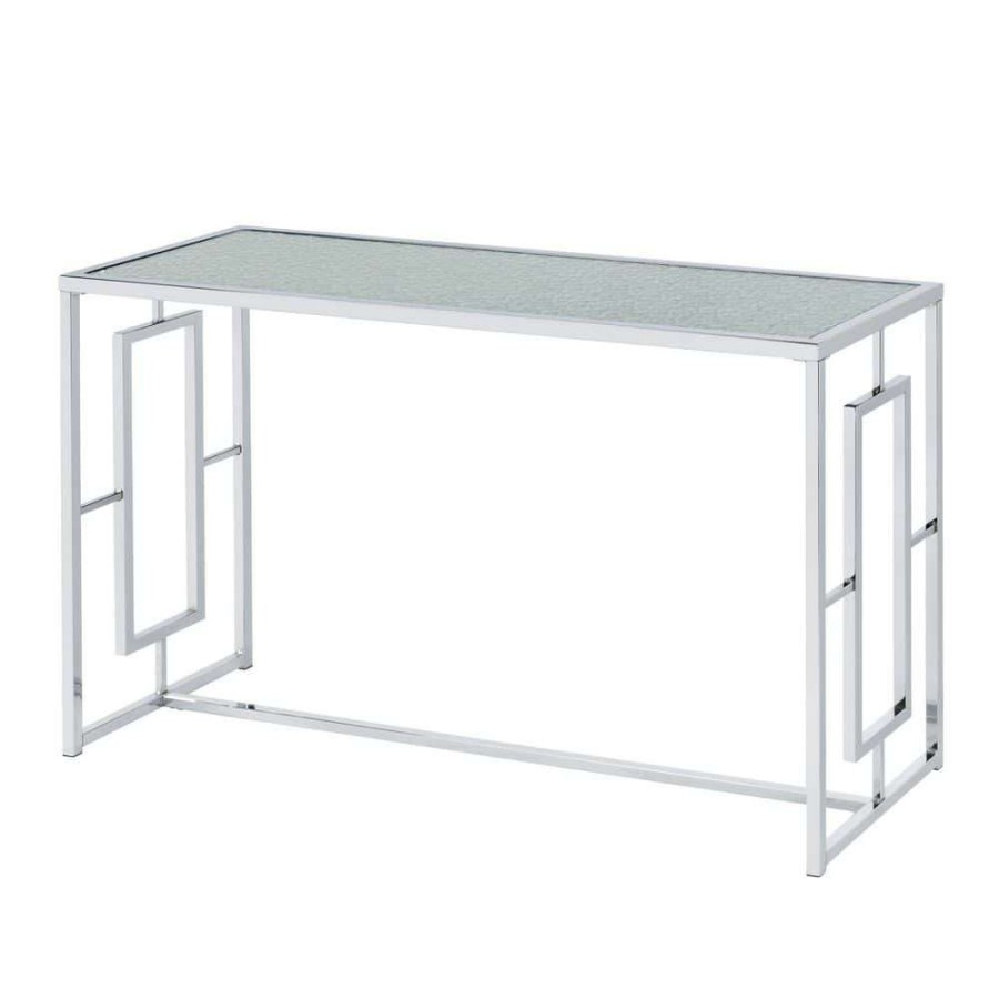 Living Room Furniture * | Tedmon 48 In. Chrome Rectangle Glass Console Table With Ripples Pattern Top By Furniture Of America