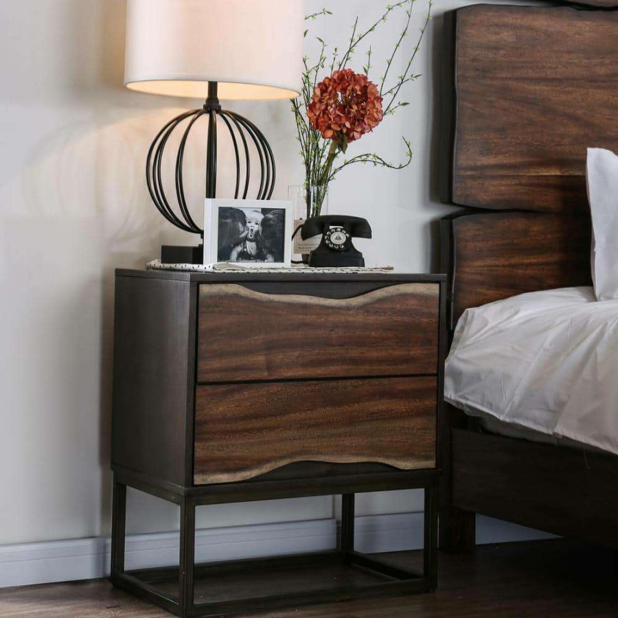 Bedroom Furniture * | Clark 2-Drawer Dark Oak, Dark Walnut Nightstand By Furniture Of America