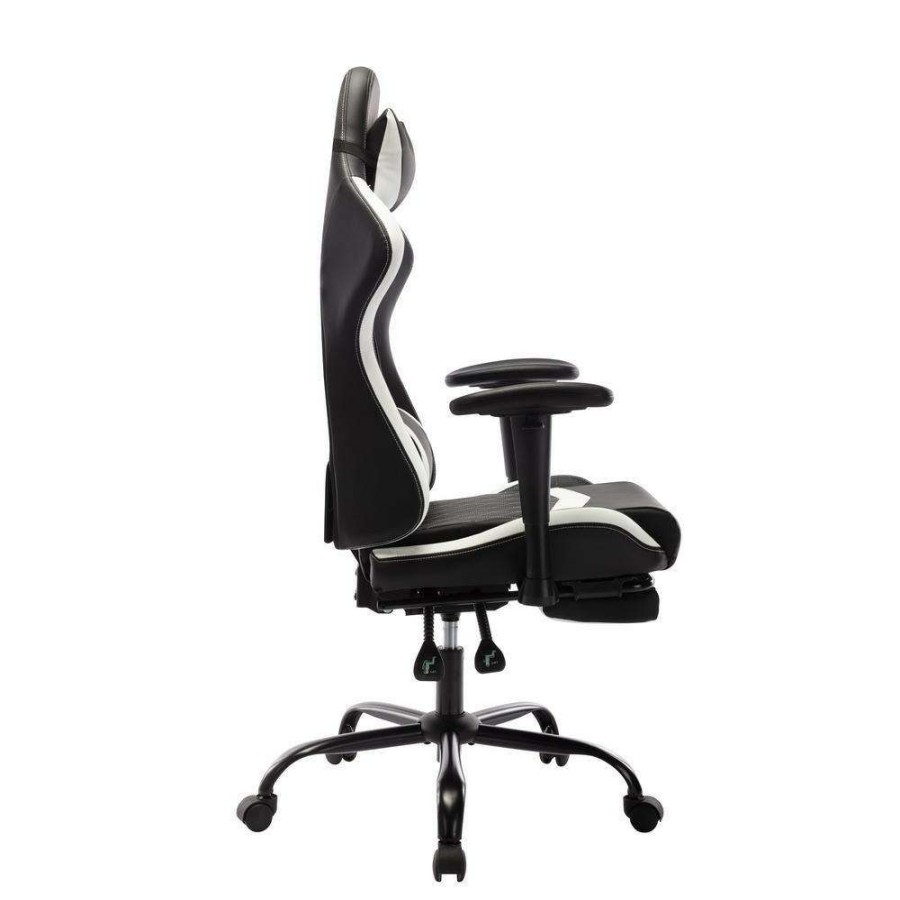 Home Office Furniture * | Cayde White Polyvinyl Diamond Stiching Gaming Chair With Adjustable Footrest And Headpillow By Furniture Of America