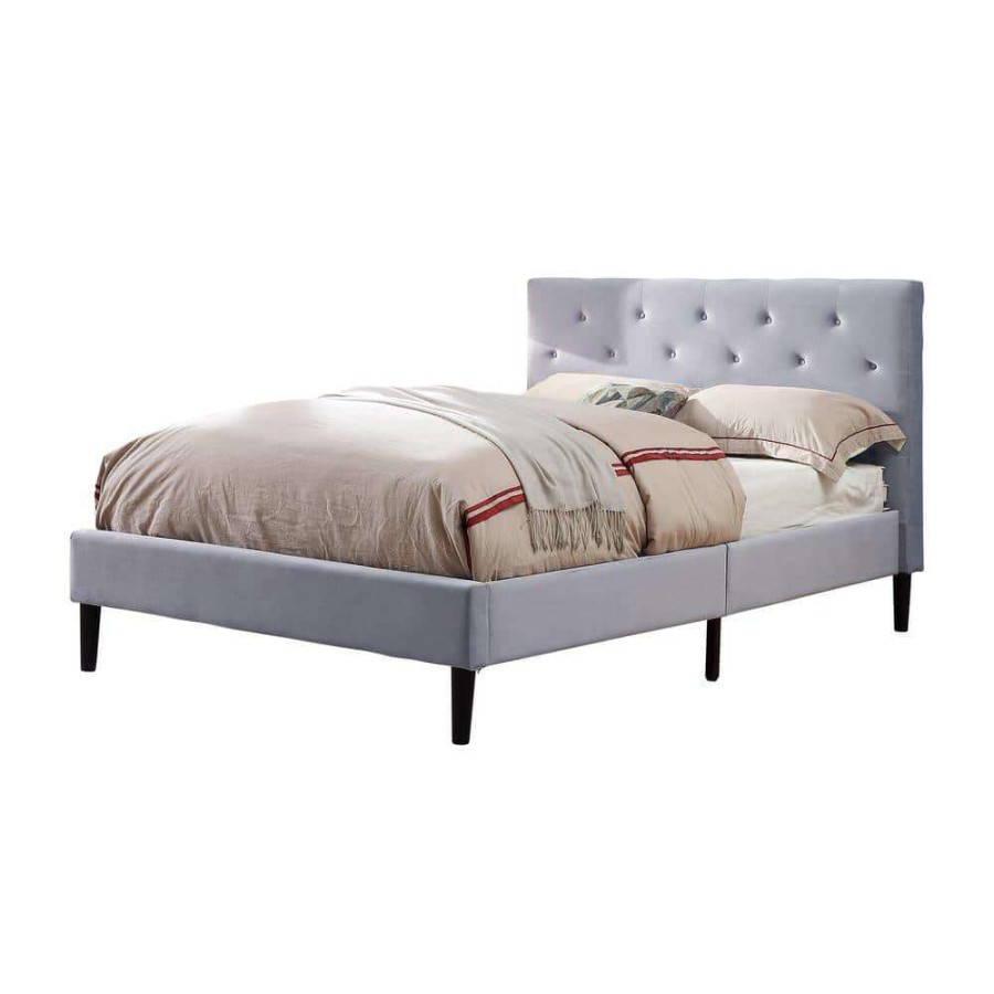 Bedroom Furniture * | Jukes Light Gray Queen Flannelette Upholstered Bed By Furniture Of America