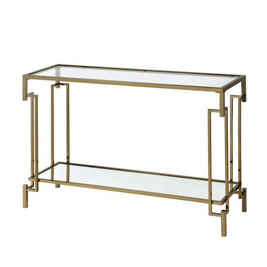 Living Room Furniture * | Elrod 43.25 In. Champagne Rectangle Glass Console Table By Furniture Of America