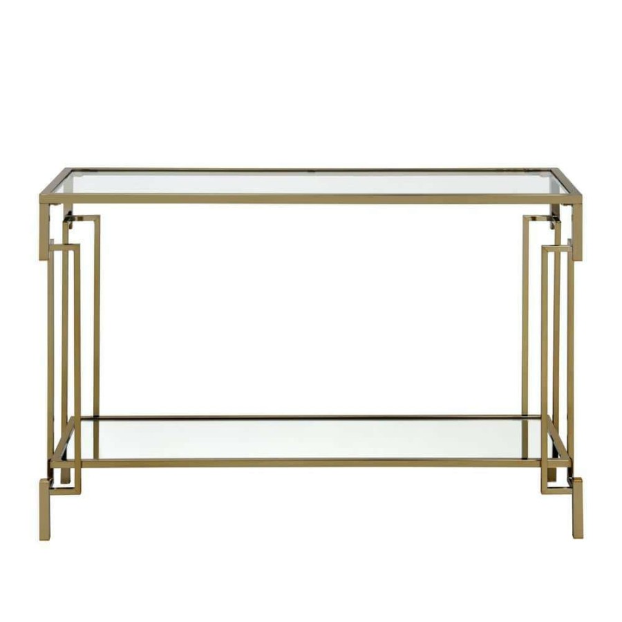 Living Room Furniture * | Elrod 43.25 In. Champagne Rectangle Glass Console Table By Furniture Of America