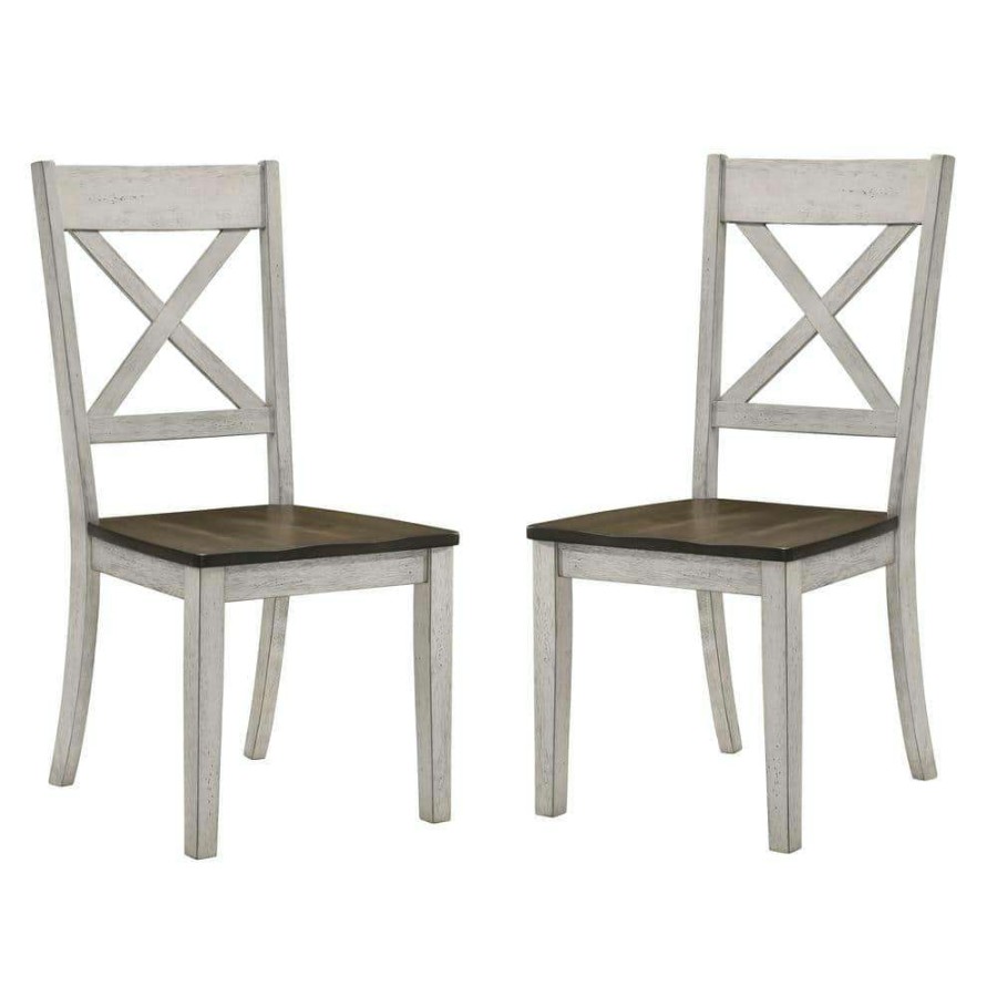 Kitchen & Dining Room Furniture * | Beardsley Chestnut And Antique White Wood Dining Chair (Set Of 2) By Furniture Of America