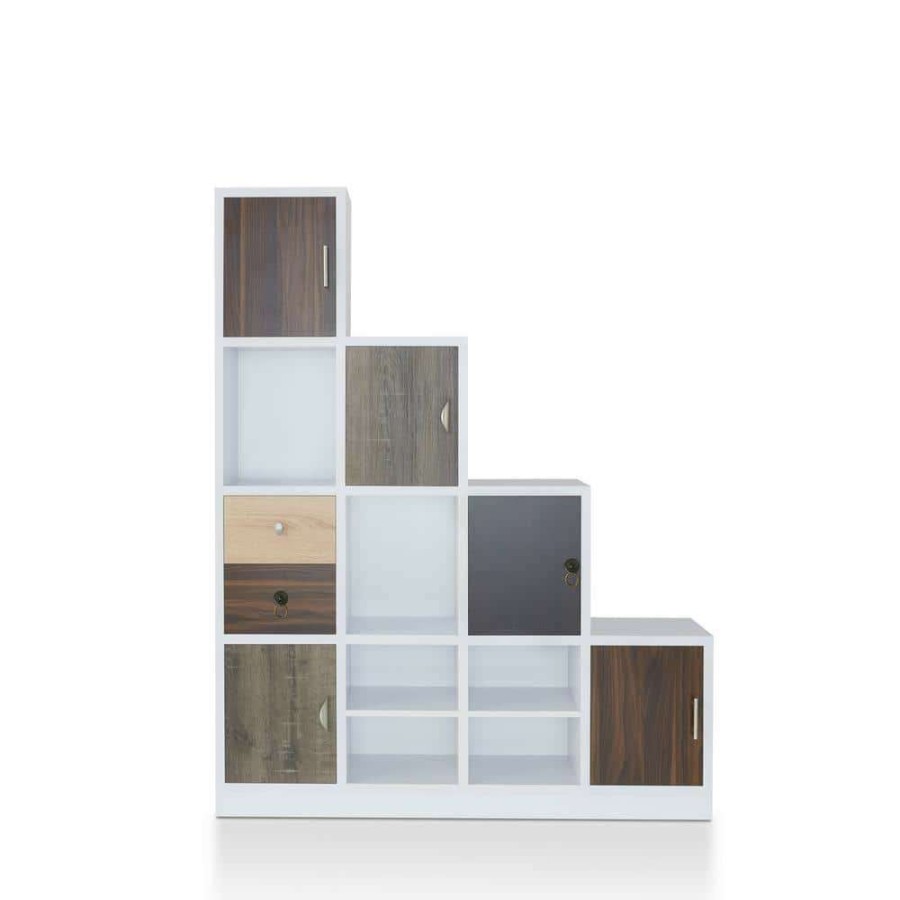 Home Office Furniture * | Calenan 61.5 In. White Faux Wood 11-Shelf Cube Bookcase With Doors By Furniture Of America